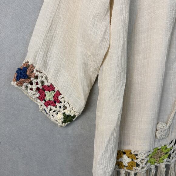 Anthropologie Kindred Crochet Cardigan Womens Size 3X Boho Fairy Floral Fringe - Picture 5 of 9